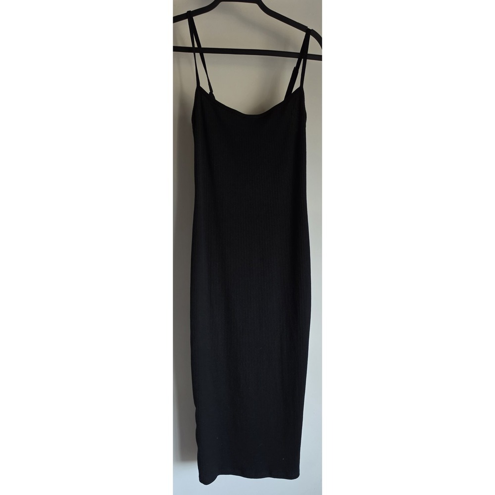 Savage X Fenty Black Sleeveless Midi Dress Scoop Neck Ribbed Bodycon Gown
